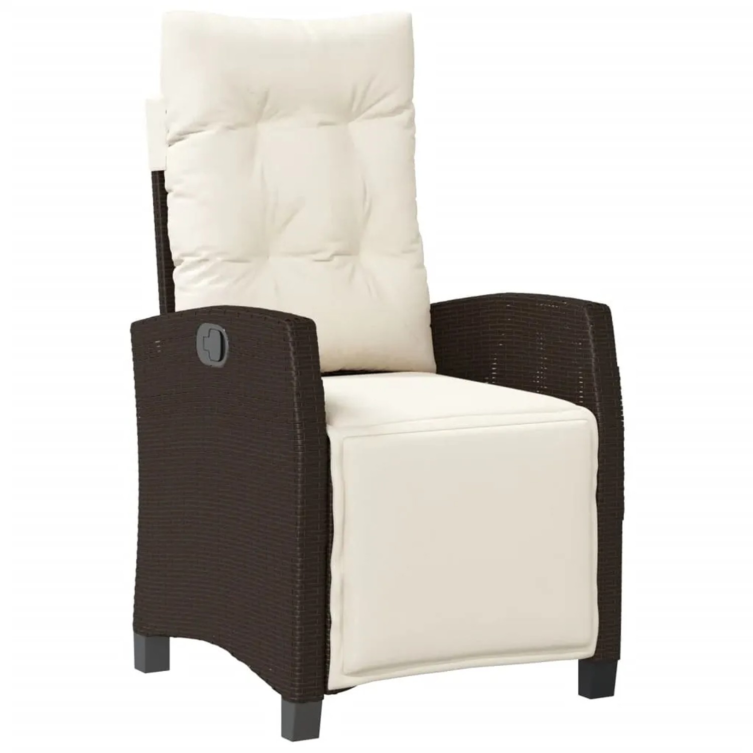Brauner vidaXL Relaxsessel aus Rattan mit cremefarbenen Kissen für das Bistro-Set.