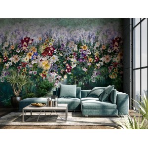 Marburg Fototapete Floral Modern Grün im Wohnzimmer, florales Muster mit grünen Farbtönen.