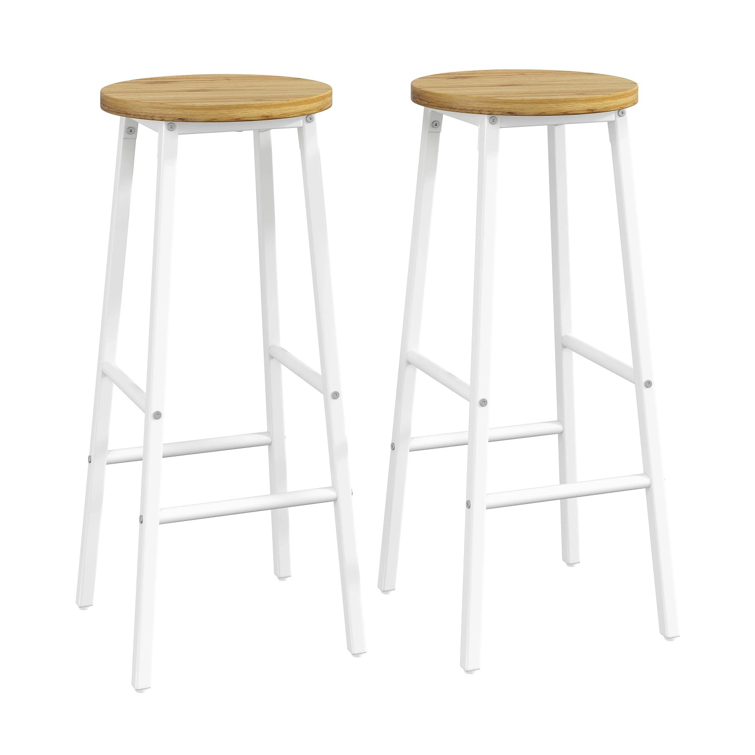 Merax Barhocker 2er Set 70 cm mit Holzoptik  Metallgestell Weiß