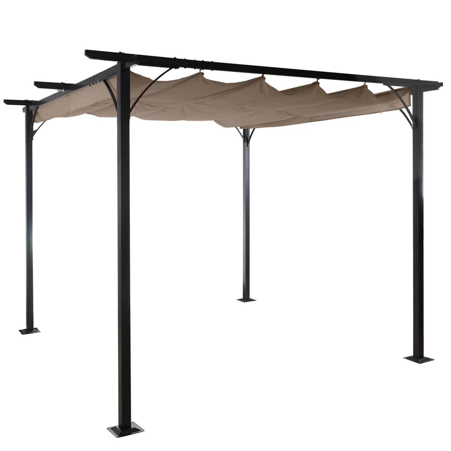 BERLINLODGE Pergola HxBxT 232x300x300cm Garten Pavillon Taupe-Braun Stabiles 6cm-Gestell Und Schiebedach