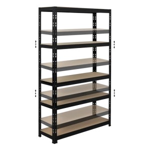 Schwarzes PROREGAL Schwerlastregal APOLLO mit 5 Spanplatten-Fachböden, verstellbar, 150x90x30 cm.