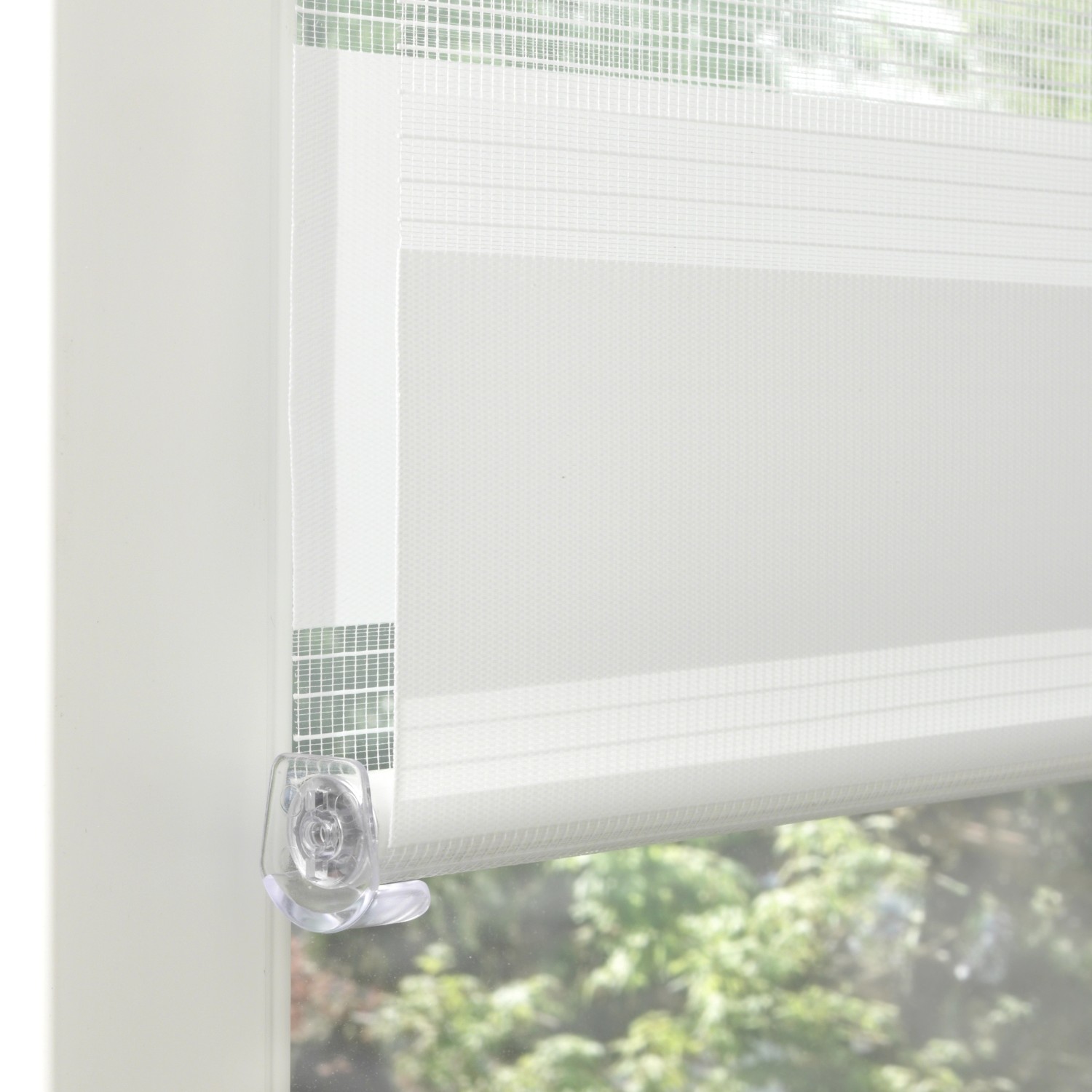 Gardinia Doppelrollo EasyFix, 90x150 cm, Weiß. Rollo mit transparenten und blickdichten Streifen.