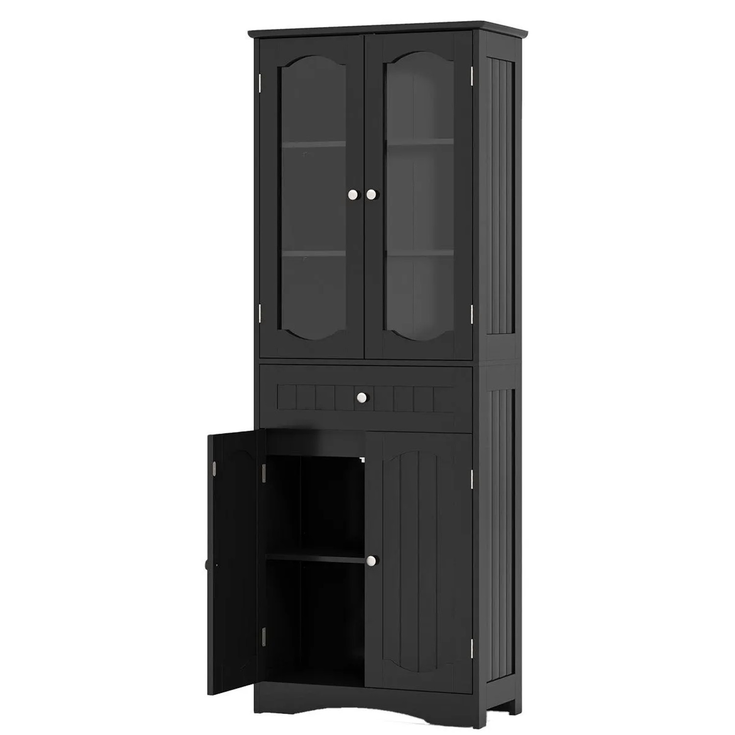 Costway Badezimmerschrank Badschrank Hochschrank mit 4 Türen Schwarz