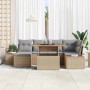 Beiges 7-teiliges vidaXL Garten-Sofa-Set aus Poly Rattan mit Stauraum und Tisch.