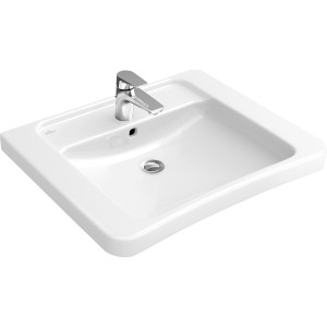 Villeroy & Boch Architectura Handwaschbecken, 65 cm, Alpinweiß, unterfahrbar, mit Armatur.