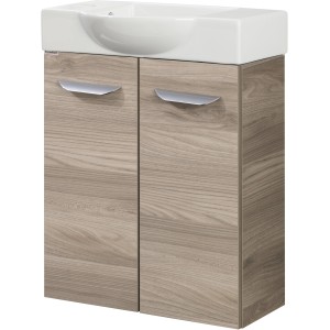 Fackelmann Waschbeckenunterschrank SBC Steinesche, 52 cm breit, mit zwei Türen und Aufsatzwaschbecken.