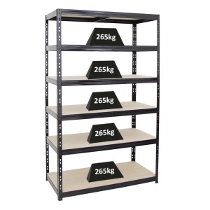 Schwarzes PROREGAL Schwerlastregal Giant Tiger mit 6 Ebenen und einer Fachlast von 265 kg.