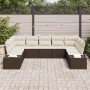 Braunes 9-teiliges vidaXL Garten-Sofa-Set aus Poly Rattan mit Kissen.