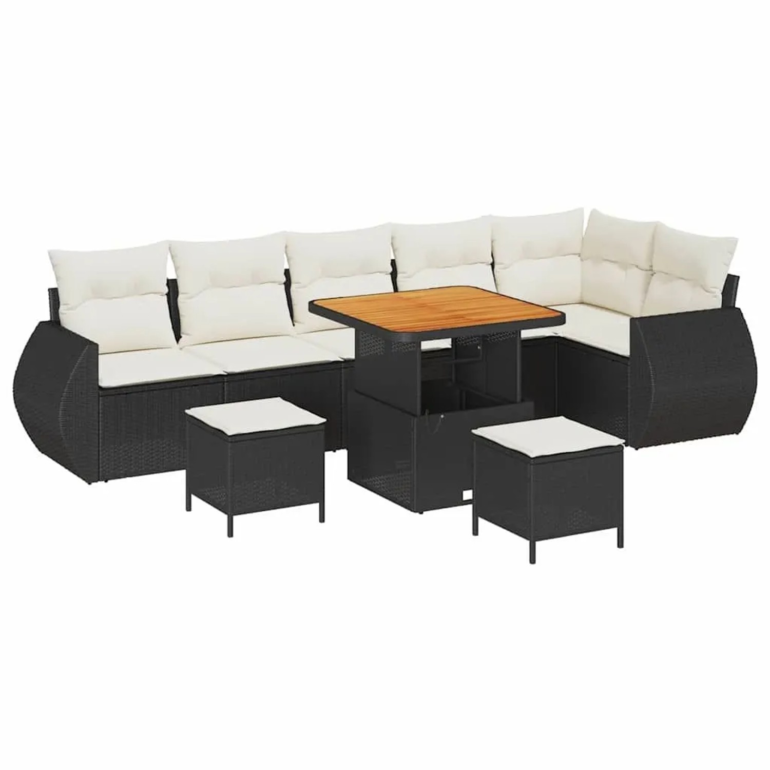 vidaXL Gartensofa-set mit Kissen 9-Tlg Schwarz und Creme Poly-Rattan 336384 günstig online kaufen
