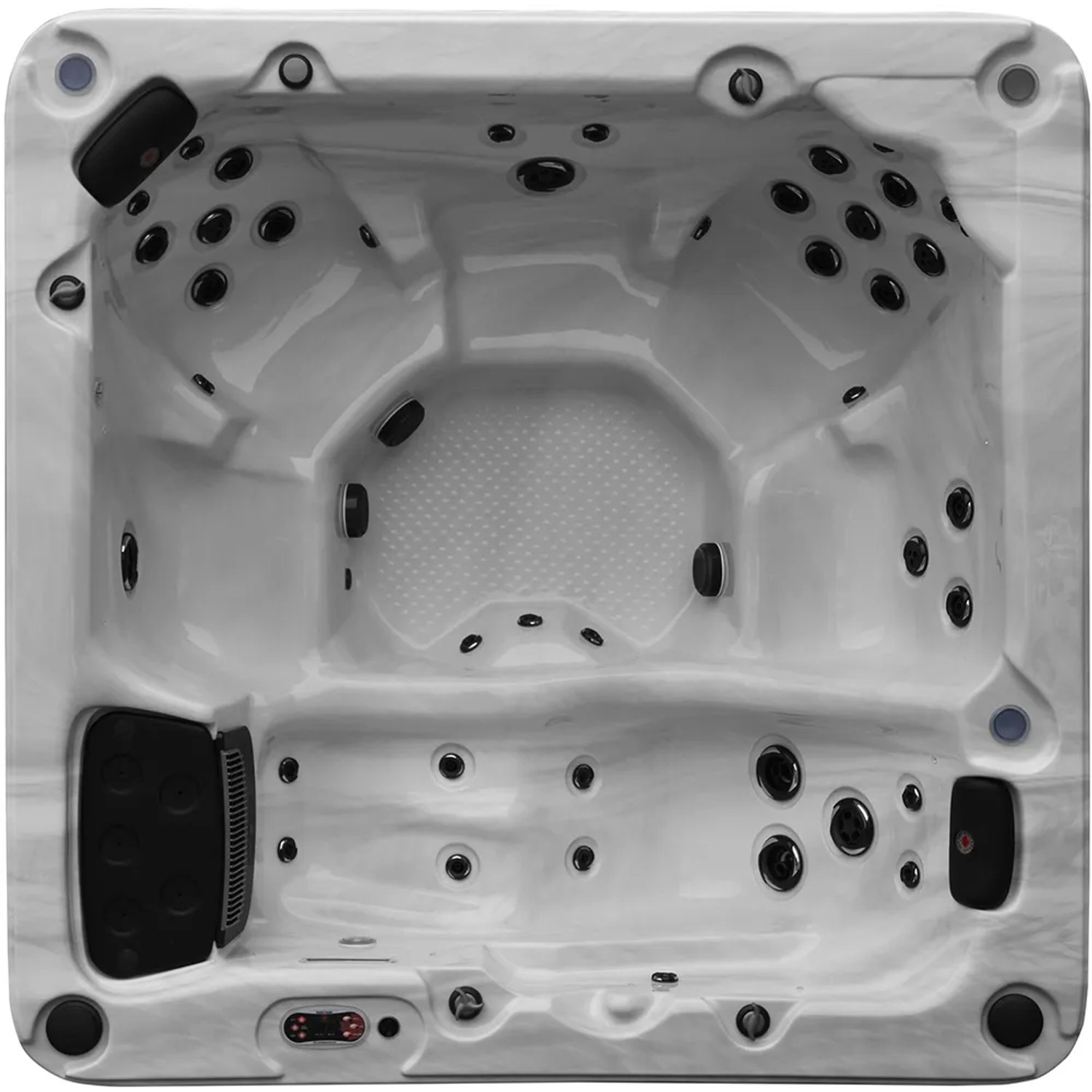 Canadian Spa ThunderBay Whirlpool, Draufsicht. Graue Wanne mit vielen Düsen für bis zu 6 Personen.