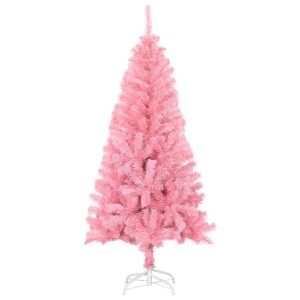Künstlicher rosa Weihnachtsbaum (150 cm) mit weißem Ständer.