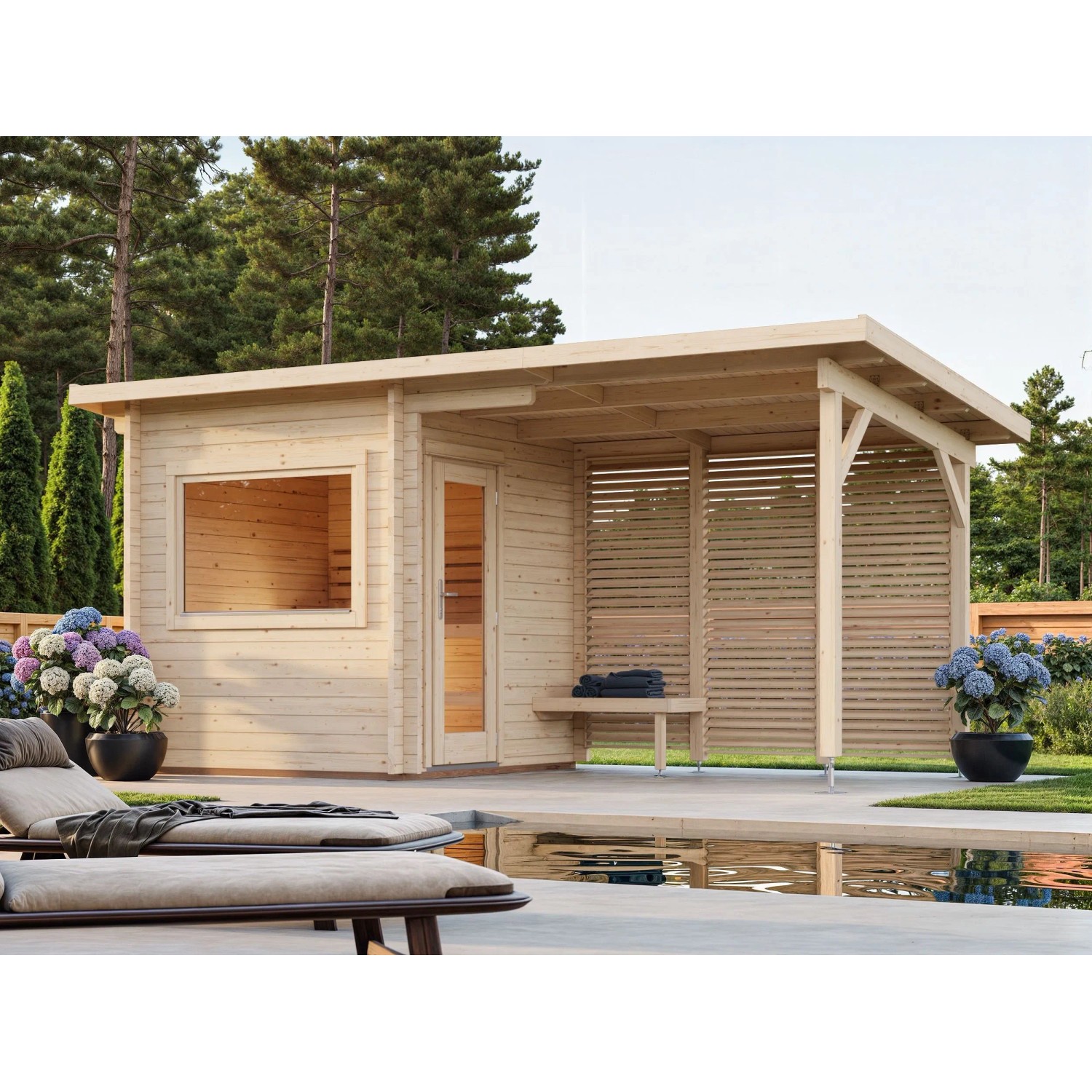 Palmako Sauna Sanna 490 x 210 cm Lackiert Hellgrau-Anthrazit FSC® günstig online kaufen