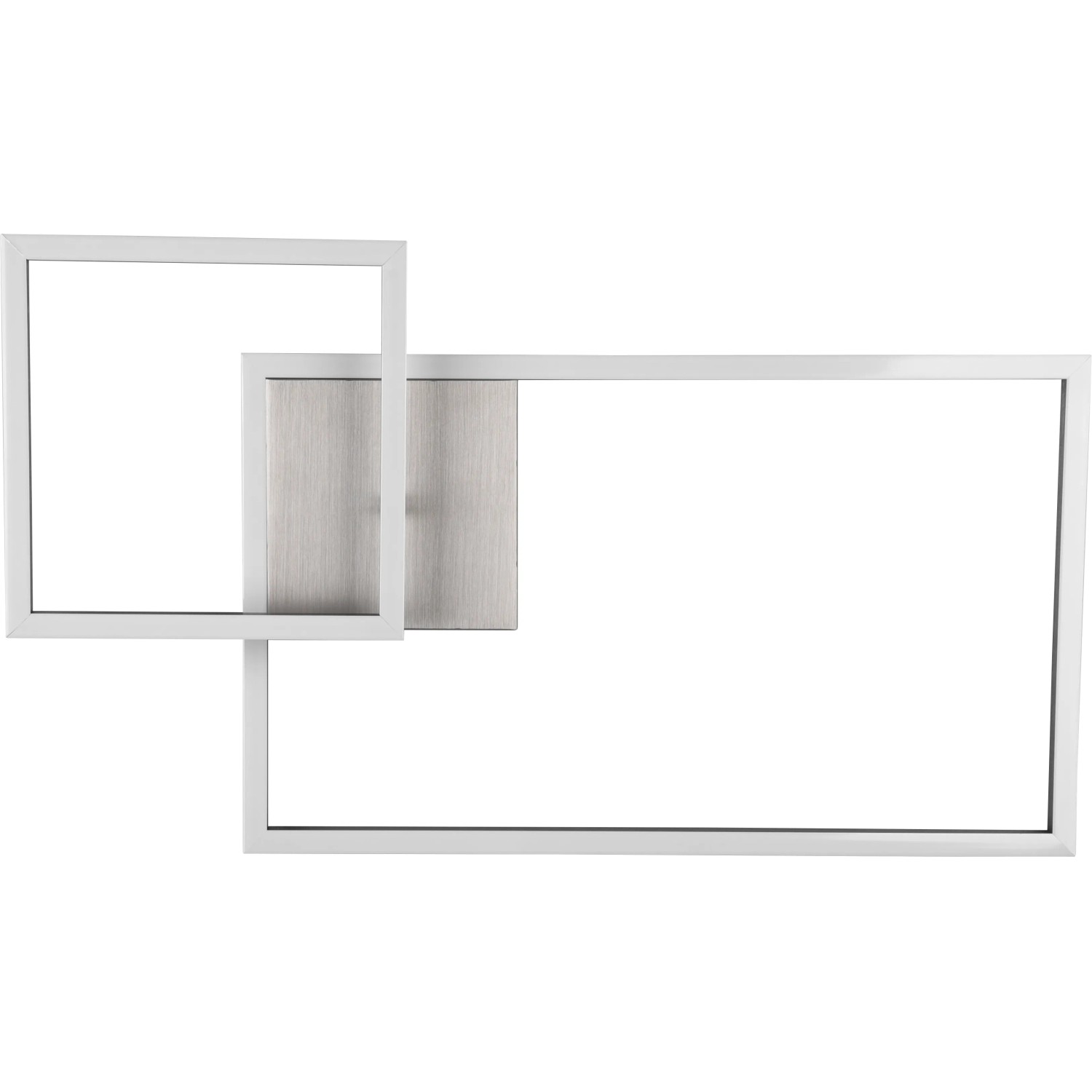 Moderne LED-Deckenleuchte Padella, 25W, Nickel matt, mit quadratischen und rechteckigen Elementen.