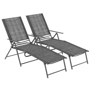2er Set graue, klappbare Sonnenliegen mit verstellbarer Rückenlehne von Costway.