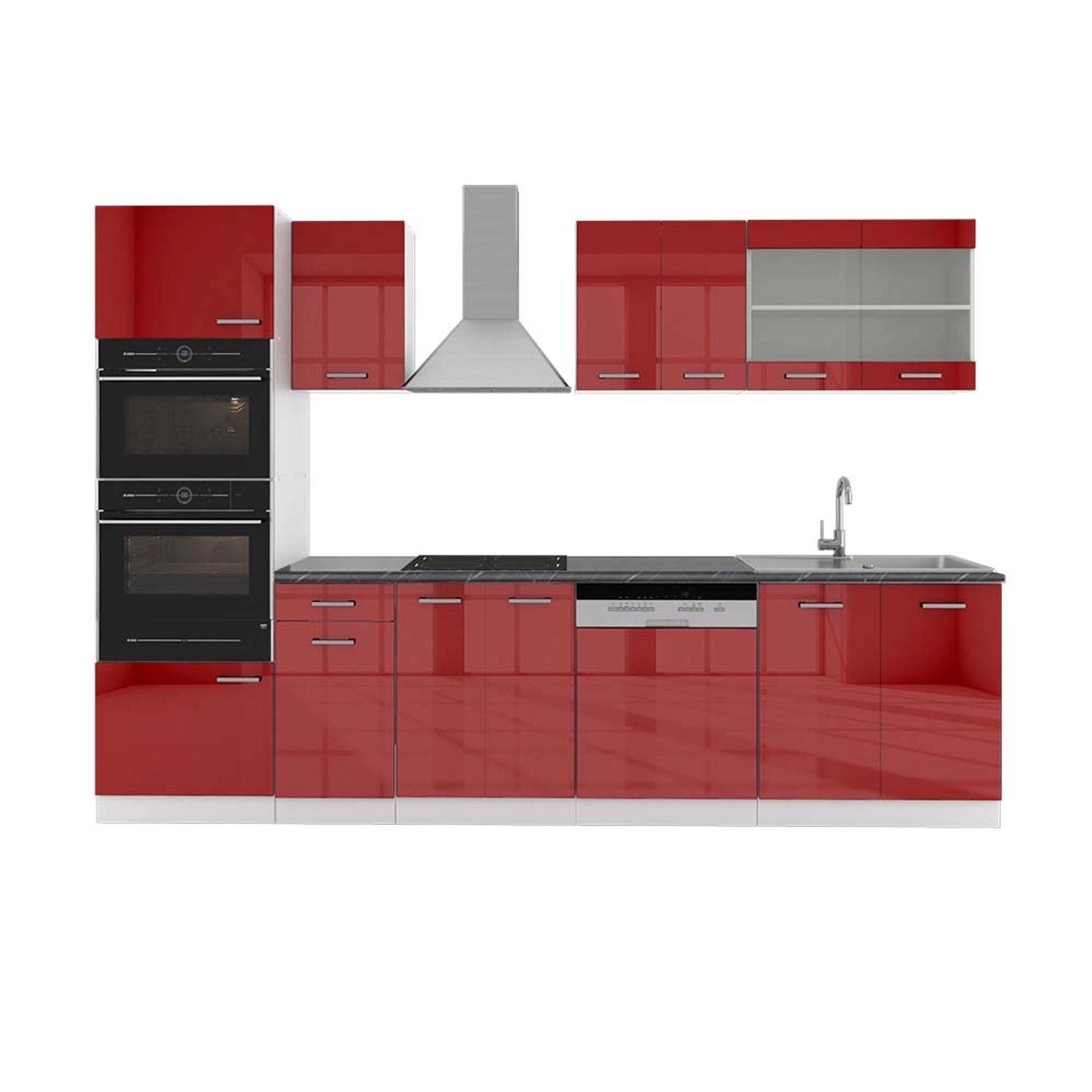 Vicco R-Line Küchenzeile Bordeaux Hochglanz/Weiß 300 cm mit HochschrankAP A günstig online kaufen