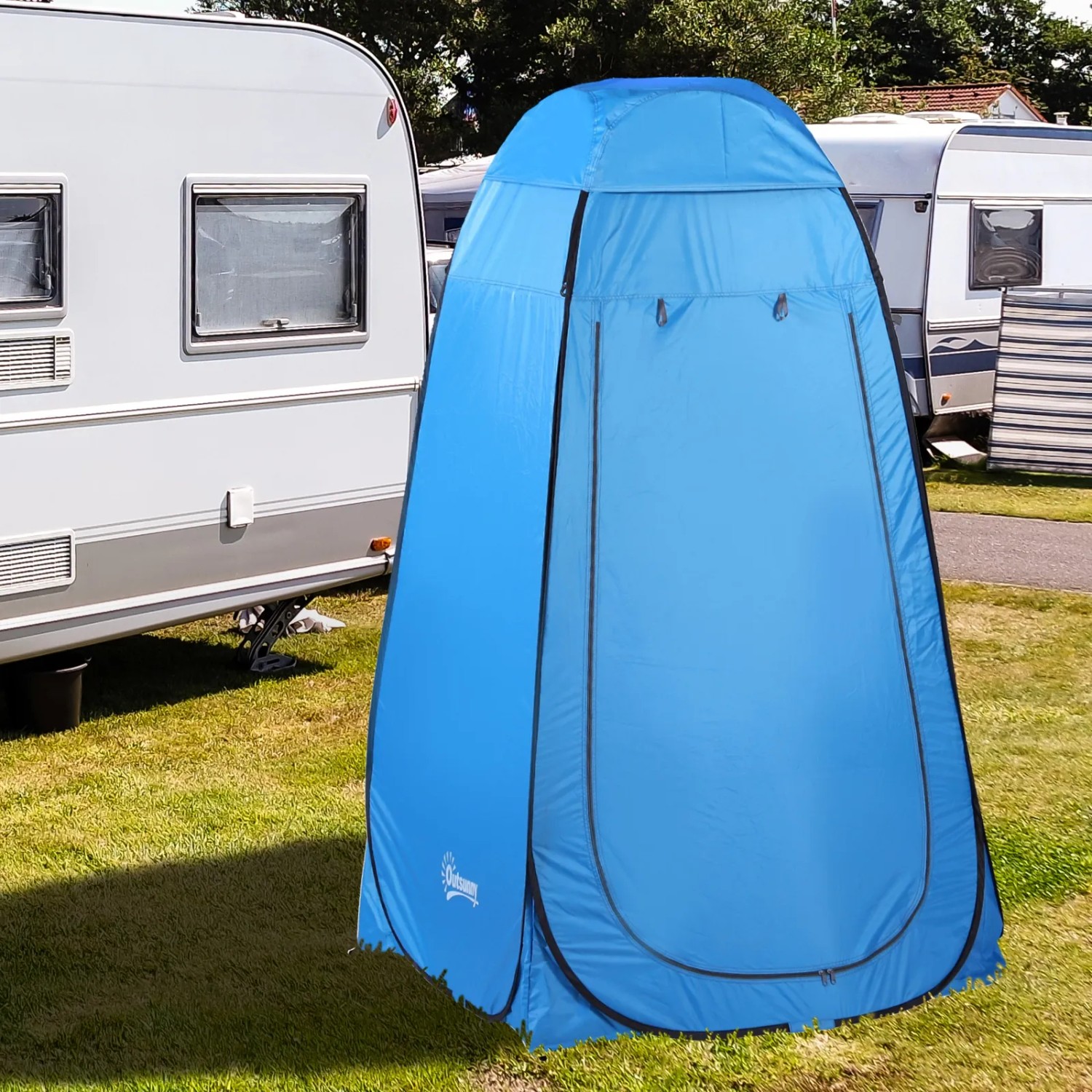Himmelblaues Outsunny Wurfzelt aus Polyester/Oxford-Gewebe und Metall, ideal für Camping.