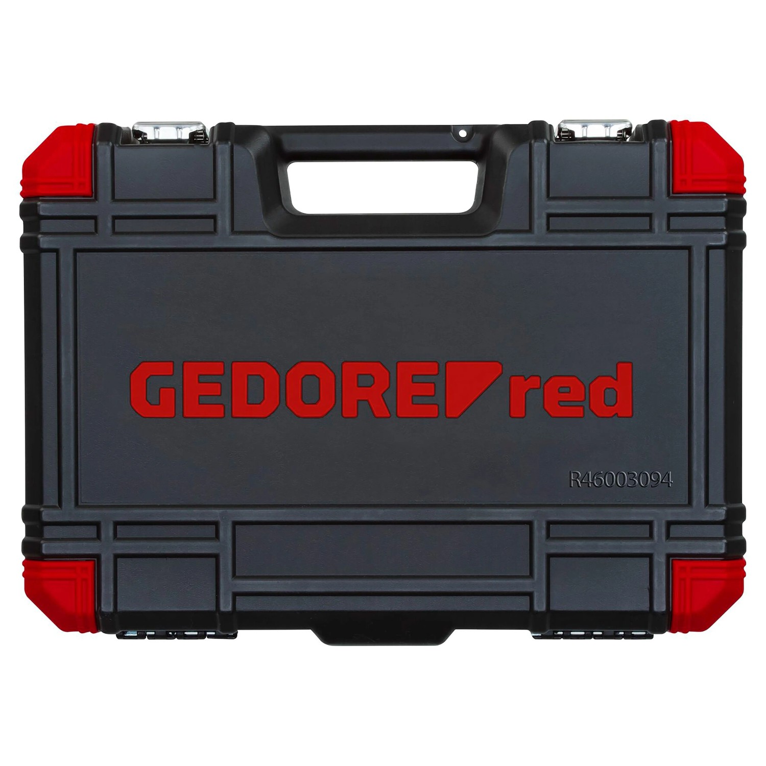 Gedore Steckschlüssel-Satz, 94-teilig, im schwarzen Werkzeugkoffer mit rotem Logo und roten Ecken.