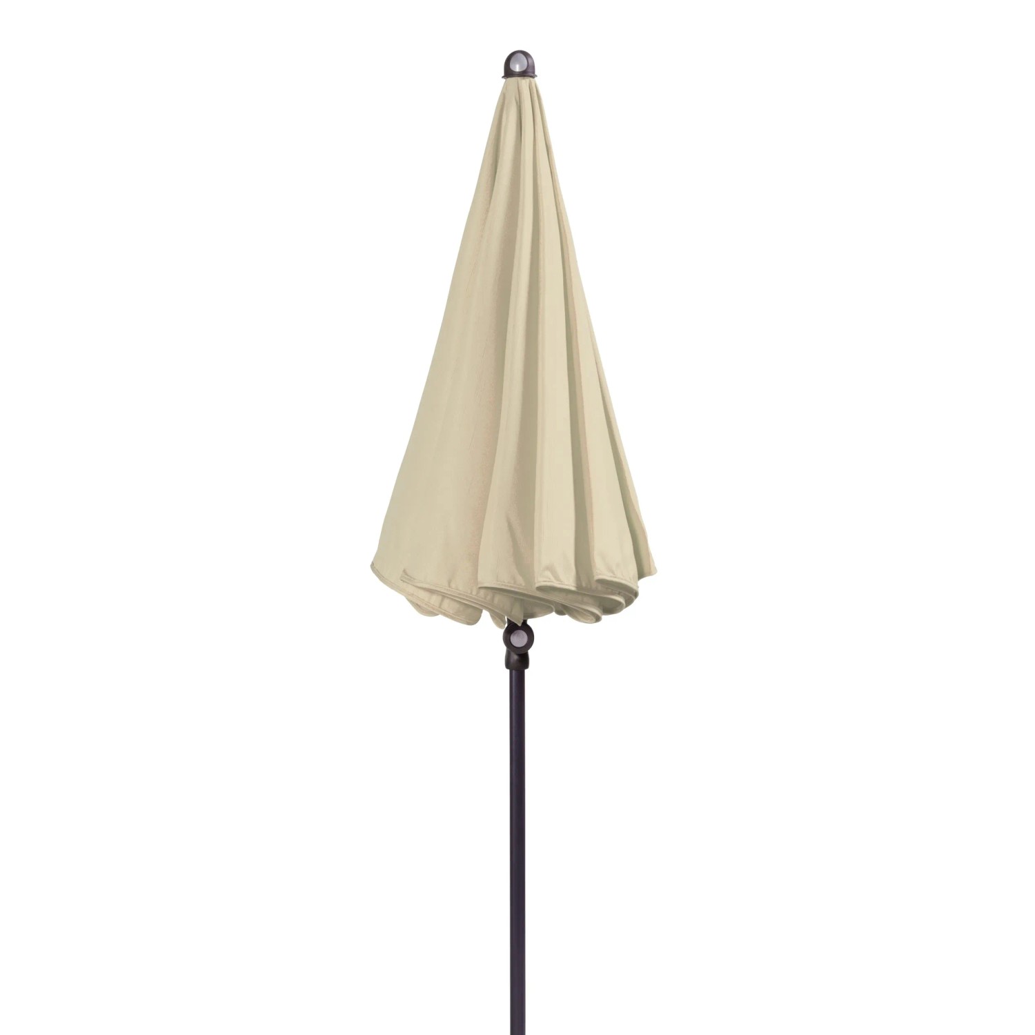 Geschlossener, naturfarbener Doppler Balkonschirm Sunline Ø 150 cm mit Knickfunktion.