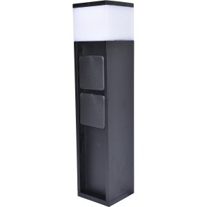 Schwarzer Lutec LED-Stromverteiler Mains mit 2 Steckdosen und warmweißem Licht.