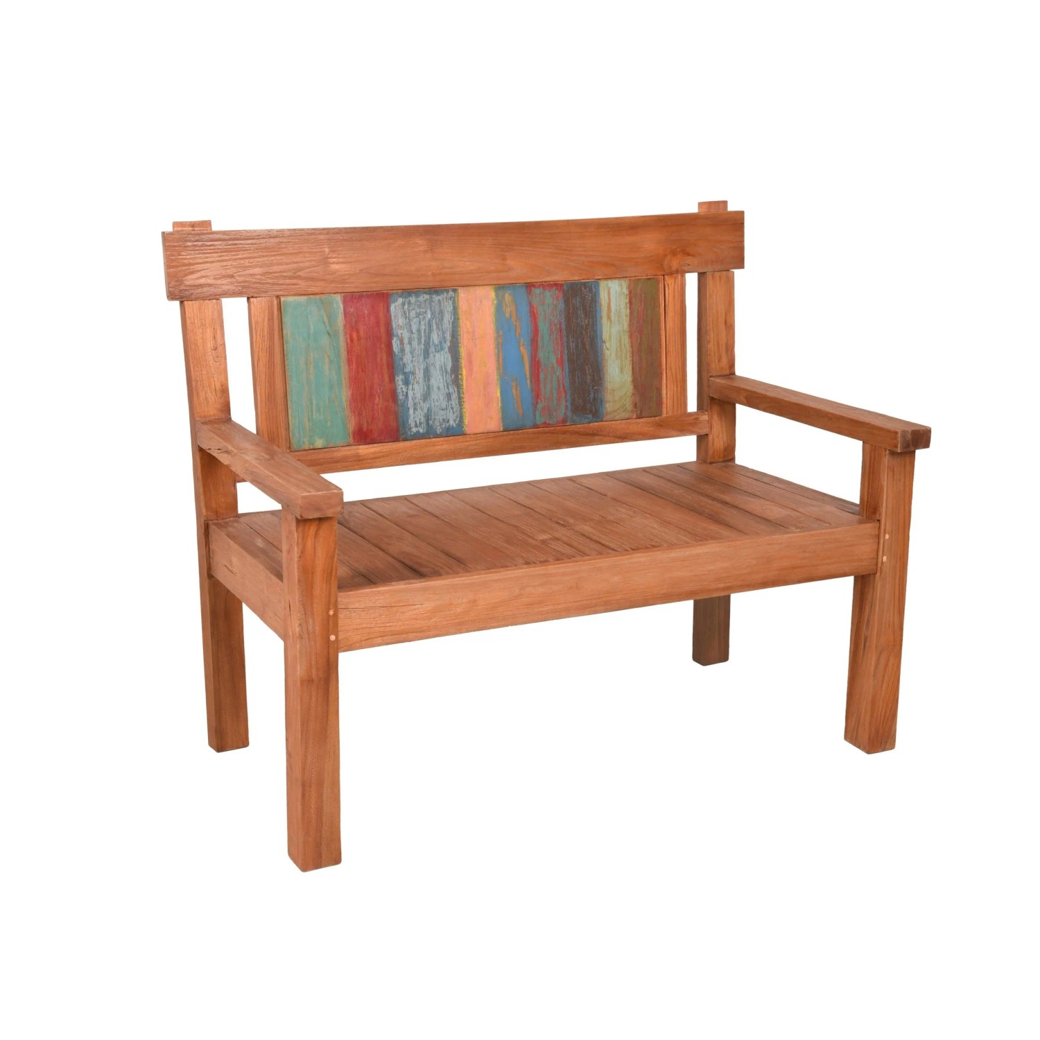 DELUKE Gartenbank METTE 2-Sitzer 120cm Breit Teak Hellbraun Terrassenbank Wetterfest Sitzbank Outdoor Bank