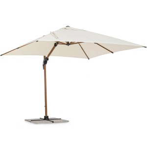 Bizzotto Ampelschirm ORION, 300x300 cm, drehbar, mit hellem Schirm und Holz-Optik Gestell.