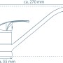 Skizze der Schütte Design-Spültischarmatur Grande Chrom mit Maßangaben.