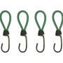 Fünf grüne Westfalia Gummispanner mit schwarzen Haken für Ladenetze und Planen. Dehnbare Gurte zur Ladungssicherung.
