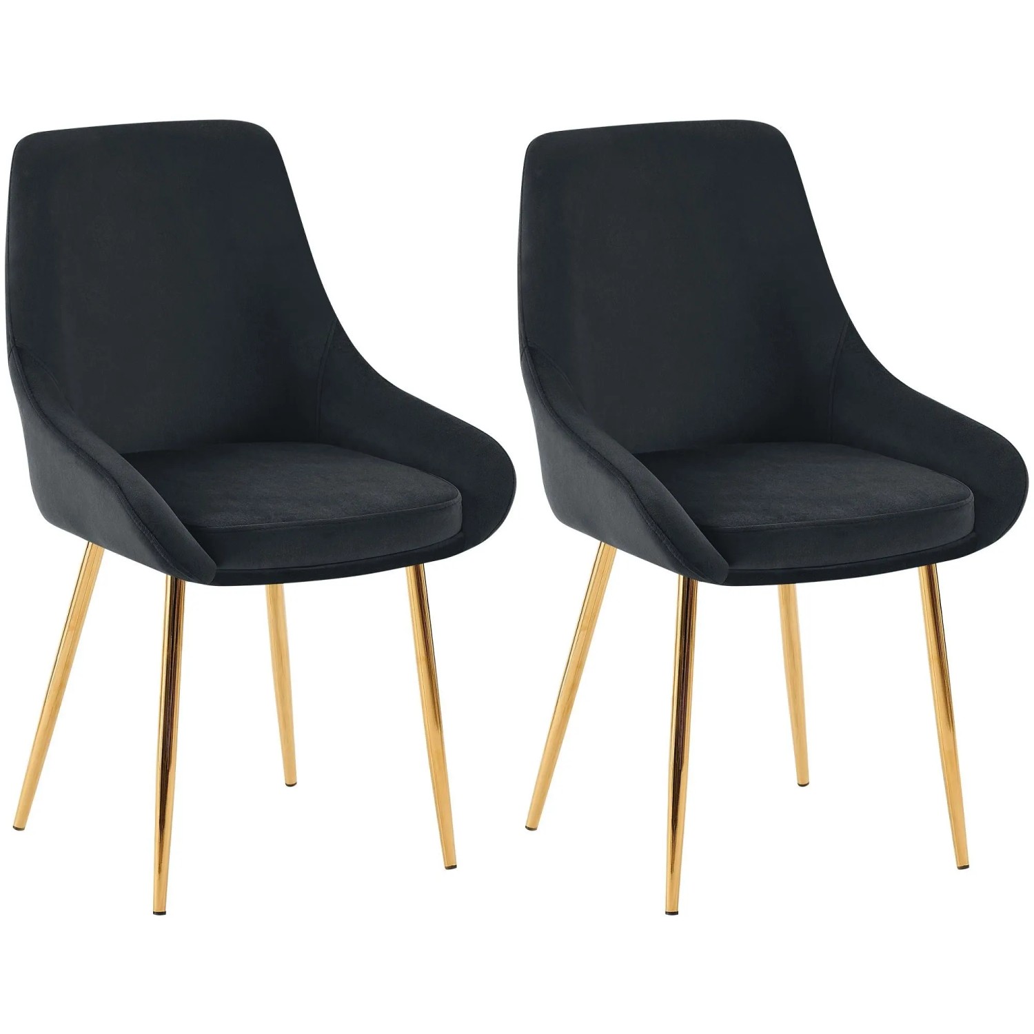 DELUKE 2er Set Esszimmerstuhl PUNAR Samt Schwarz 50x53x86cm Gold Essstühle Esszimmerstühle Küchenstühle Wohnzimmerstühle