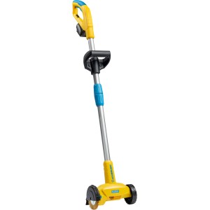 Gloria WeedBrush li-on Unkrautfugenbürste mit gelbem Gehäuse, Stahlbürste und verstellbarem Griff.