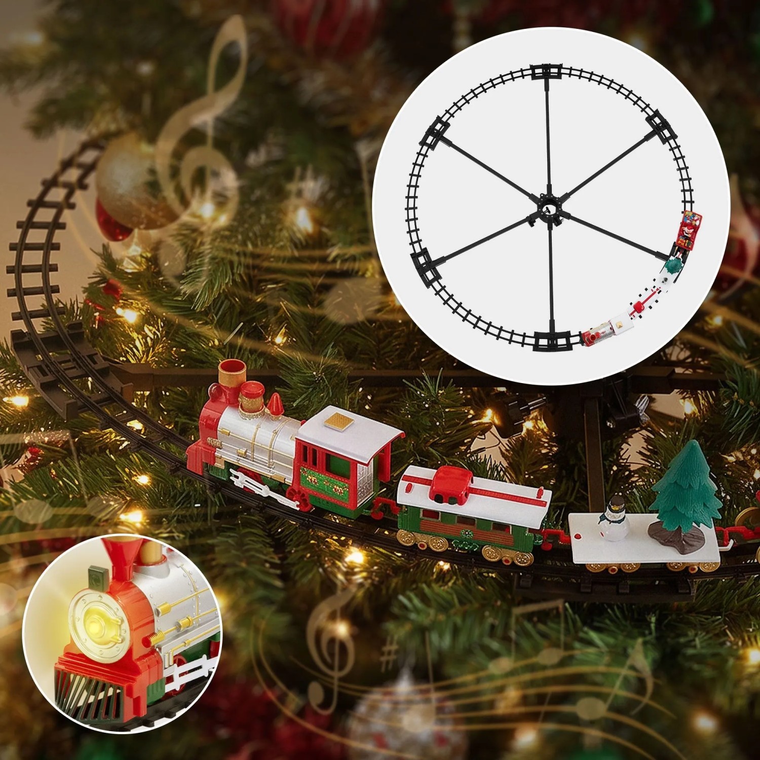 ECD Germany Weihnachtszug für den Weihnachtsbaum Weihnachtsdeko mit Licht und Sound Batteriebetrieben Ø87,5 cm_2