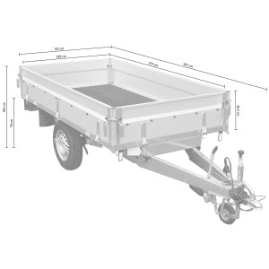 Stema Anhänger Basic SH 1300-25-13.1 gebremst, Autoanhänger mit klappbaren Bordwänden und Maßen.