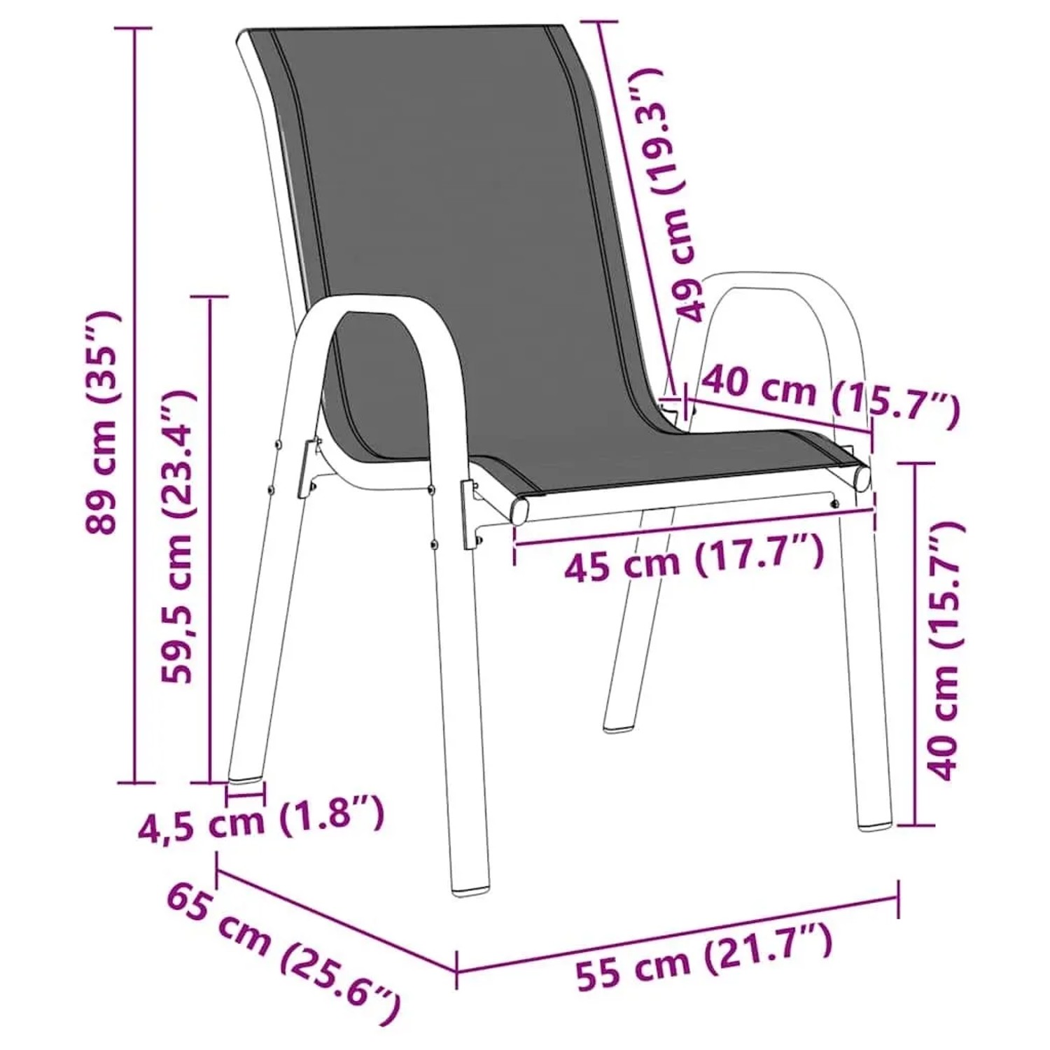 vidaXL Stapelbare Gartenstühle 2 Stk Grau Textilene 318778_13