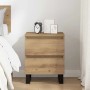 vidaXL Nachttisch Artisan-Eiche aus Holzwerkstoff mit 2 Schubladen und schwarzen Füßen im Schlafzimmer.