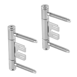 Ein Paar vernickelte SOTECH 3-teilige Türbänder aus Stahl, Ø15 mm, für Innentüren mit Stahlzargen.