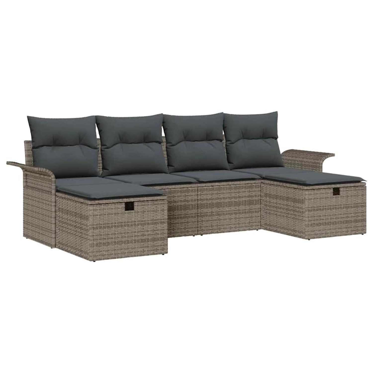 vidaXL Garten-Sofa-Set mit Kissen mit Speicher 6-Tlg Grau Poly Rattan 33602 günstig online kaufen