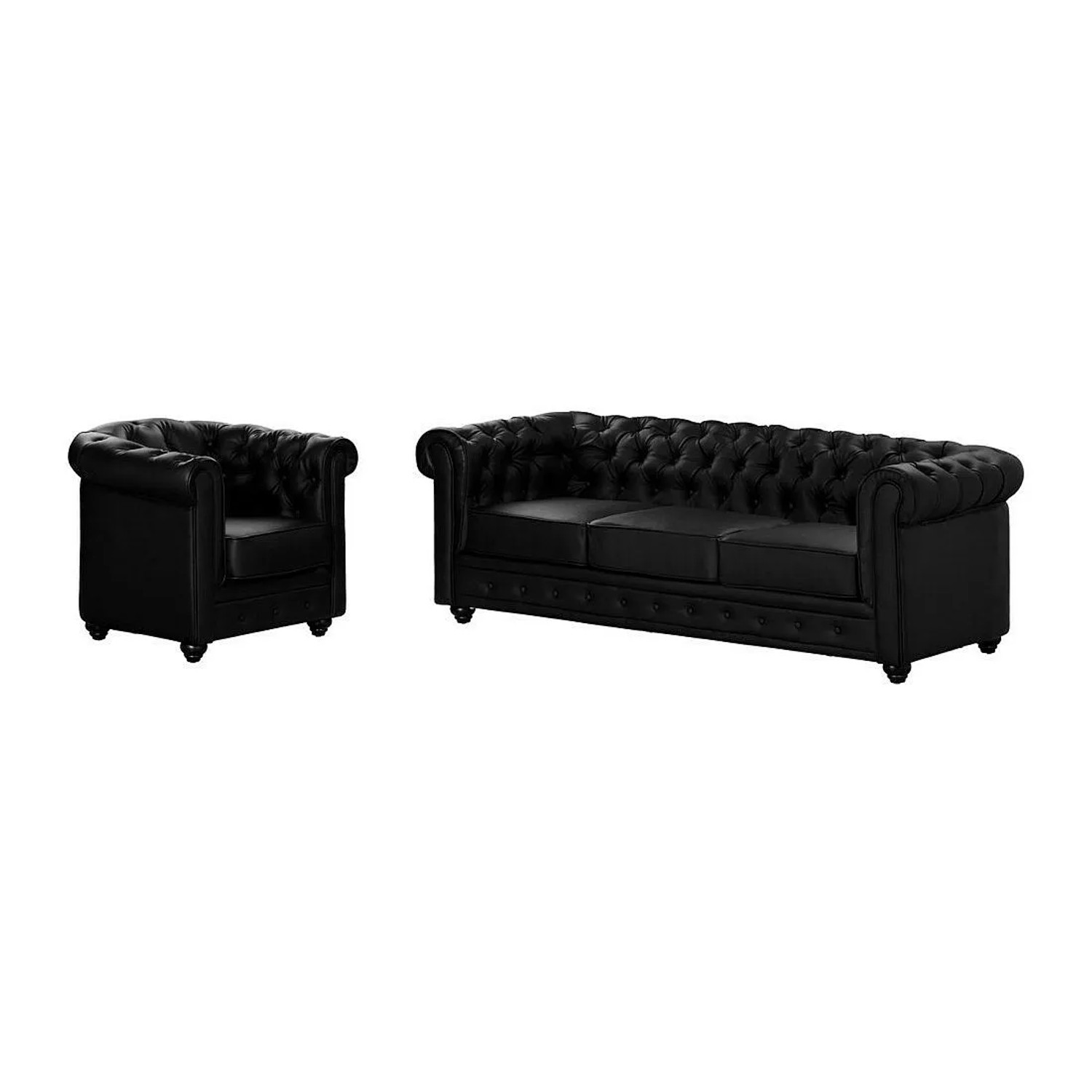 Vente-unique Couchgarnitur Mit Sessel Chesterfield Schwarz 82 cm  205 cm