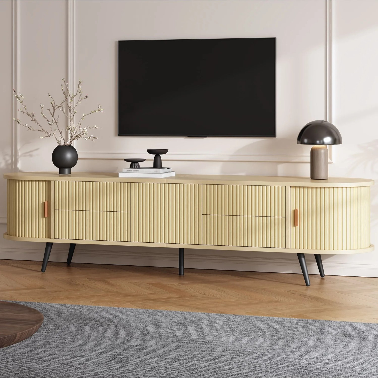 Merax TV Lowboard 180 cm 4 Schubladen Rollladentür Für 80 Zoll TV