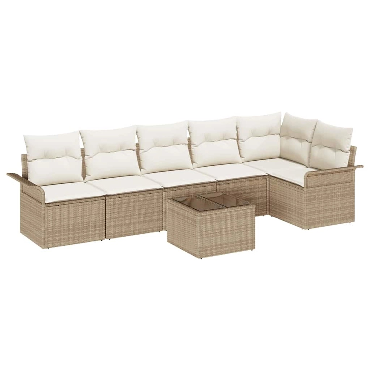 vidaXL Garten-Sofa-Set mit Kissen 7-Tlg Beige Poly Rattan 3345391 günstig online kaufen