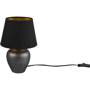 Tischleuchte Abby mit schwarzem Stoffschirm und antikem Nickel-Fuß, Design-Tischlampe.