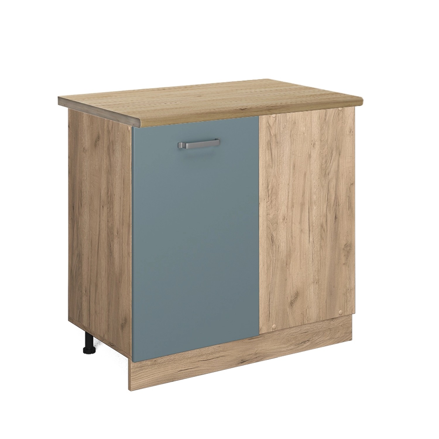 Vicco Eckunterschrank R-Line Blau-Grau/Goldkraft Eiche 86 cm AP Eiche