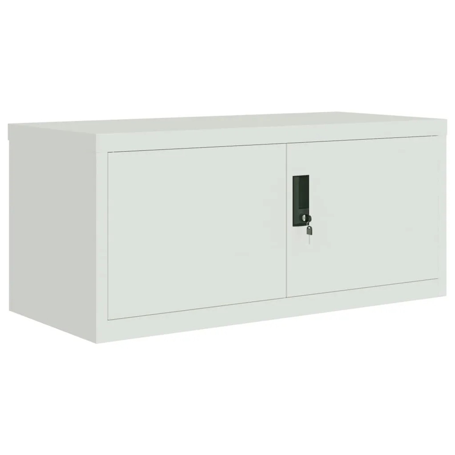 Hellgrauer vidaXL Aktenschrank (90x40x220 cm) aus Stahl mit abschließbaren Türen und Einlegeböden.