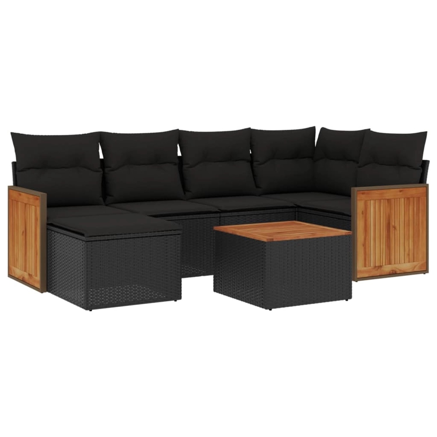 vidaXL 7-Tlg Garten-Sofagarnitur mit Kissen Schwarz Poly Rattan 3227861 günstig online kaufen