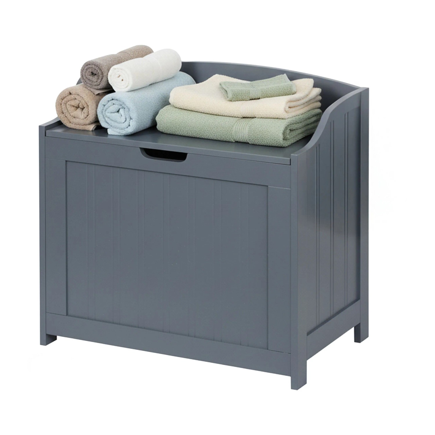 Relaxdays Wäschetruhe MDF Grau Soft Close 56 cm x 36 cm x 53 cm