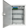 Weißer Alphatec Aufputzkleinverteiler, 2-reihig, mit offener Tür und N/PE-Steckklemmen. Kunststoffgehäuse für Elektroinstallation.