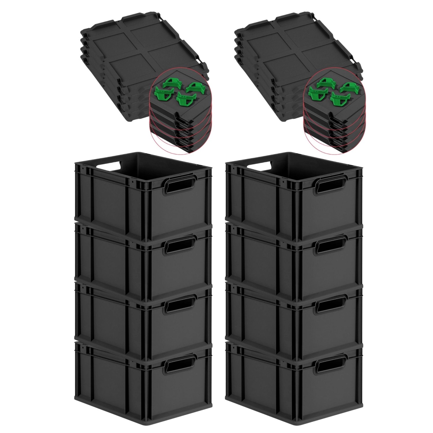 PROREGAL SuperSparSet 8x Eurobox Nextgen Grip Mit Scharnierdeckel Und Grüne günstig online kaufen