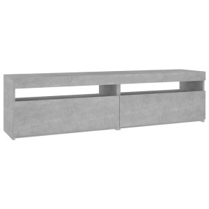 Zwei moderne TV-Schränke in Betongrau, als Lowboard mit offenen Fächern und geschlossenen Fronten.