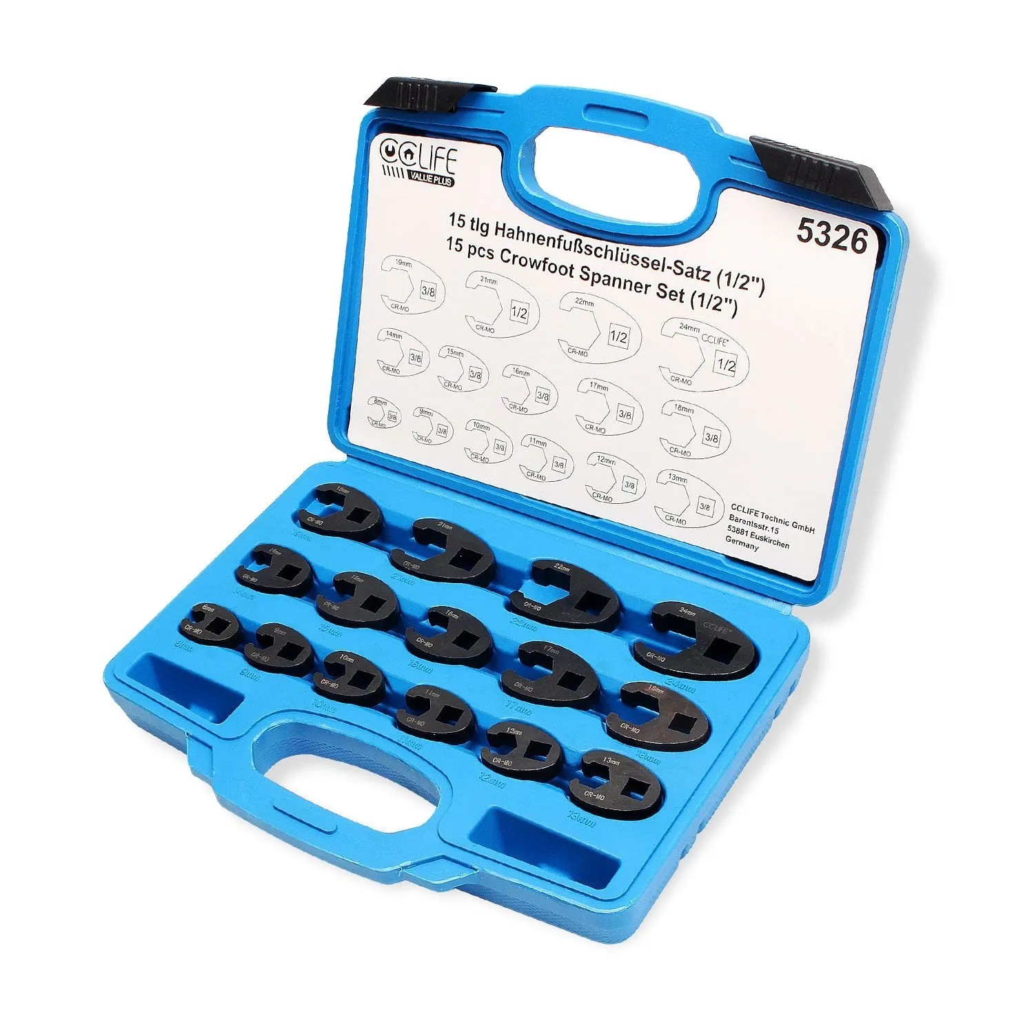CCLIFE 15tlg Hahnenfußschlüssel Steckschlüssel Drehmoment 1/2'' 3/8'' Außenvierkantantrieb 8-24mm_4