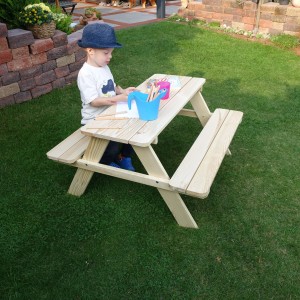 Promadino Limobank aus Kiefernholz, natur, für Kinder im Garten beim Malen.