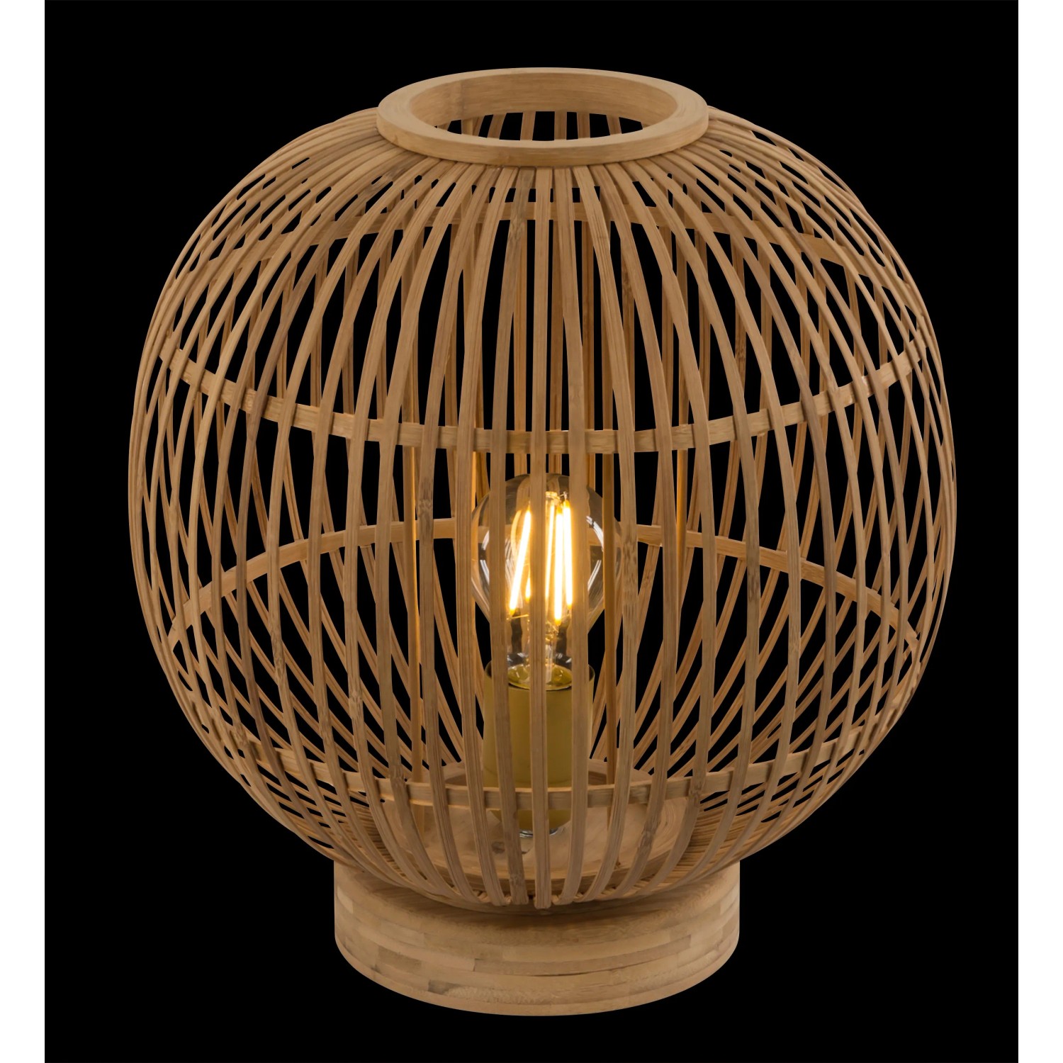 Globo Tischlampe Hildegard aus Bambus, runde Form. Dekorative Leselampe für Wohnraum.
