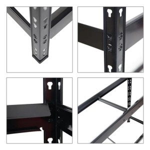 Detailansicht des schwarzen PROREGAL Reifenregals Tiger XL mit Stecksystem und verstellbaren Ebenen.